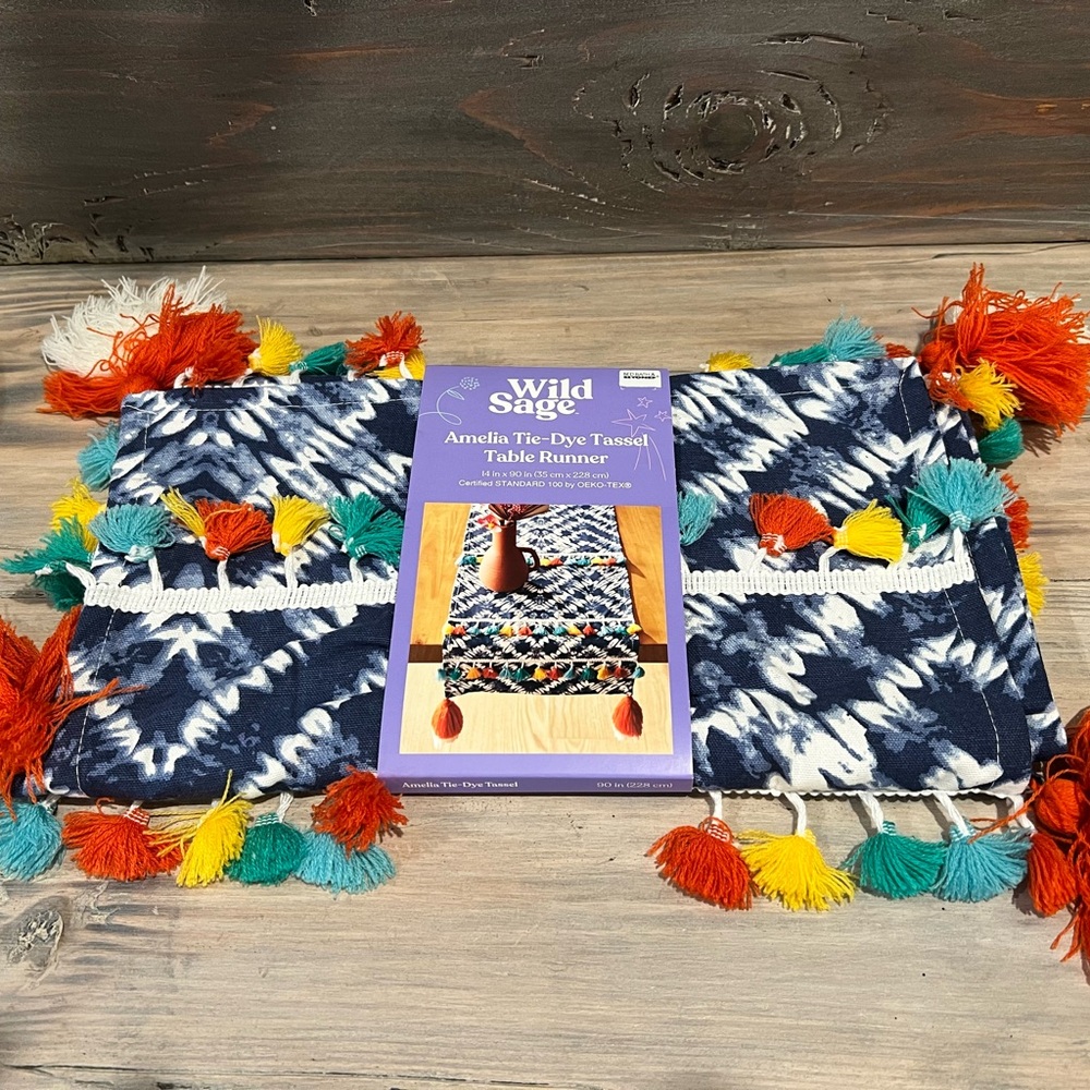Tie-Dye Tassel Table Runner - Multicolor